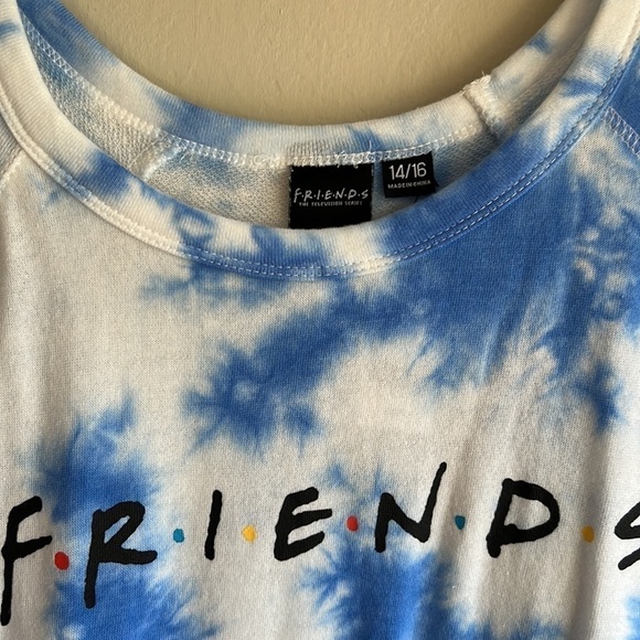 French Terry FRIENDS graphic tee blue white 14/16 - Picture 9 of 15